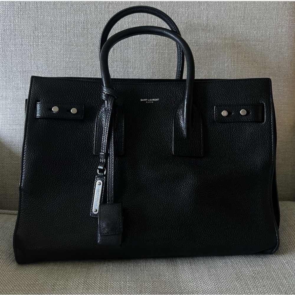 Authentic Saint Laurent Black Pebbled Leather Briefcase